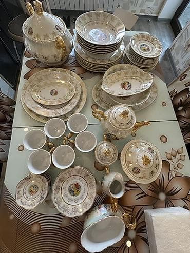 kafeyni serviz: Nahar dəsti, rəng - Qızılı, Farfor — 2