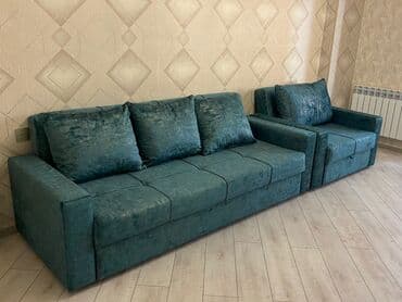 диван и два кресла: Раскладной диван, Новый, Раскладной, Без подьемного механизма, Ткань, Бесплатная доставка в черте города — 4