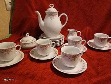 Çay dəsti, rəng - Ağ, Farfor, 6 nəfərlik, Çexiya