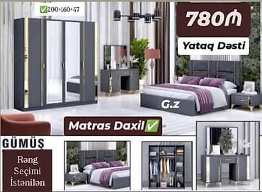 mebel ustu: Yataq Dəsti – 780₼ - Komplekt: çift nəfərlik çarpayı, 2 komod — 1