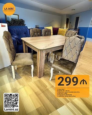 sade metbex mebelleri: Qonaq otağı üçün, Açılan, Dördbucaq masa, 6 stul — 1