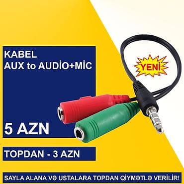 apple komputer: AUX Kabellər ⭐Keçid AUX to Audio+Microphone – 5 AZN (Topdan 3 AZN) — 5