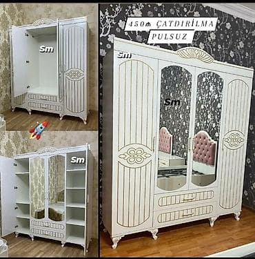 skaf dolab: Yeni, 4 qapılı, Ağ, Digər material, Açılan, Düz dolab — 1