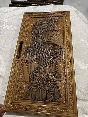 vagonka taxta: Oyma naxışlı taxta tavla dəsti - Material: bərk ağac (tam taxta — 1