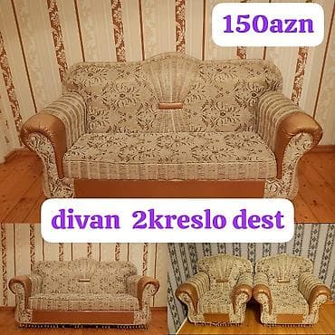 Divan və 2 kreslodan ibarət dəst. - Üç hissə: 1 divan + 2 kreslo -