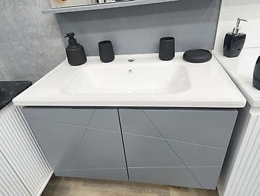 qaqa profil sekilleri: Müasir vann otağı üçün asma mebel dəsti - Tərkib: güzgülü üst şkaf — 2