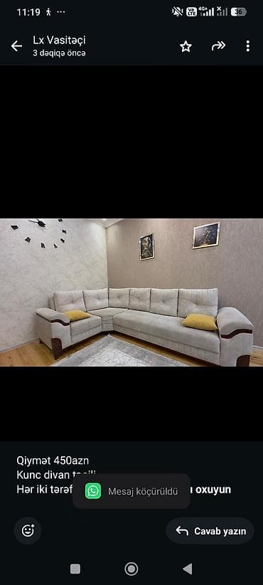 Qiymət 450azn Kunc divan təcili Hər iki tərəf açılır tərtəmizdi bazasi — 1