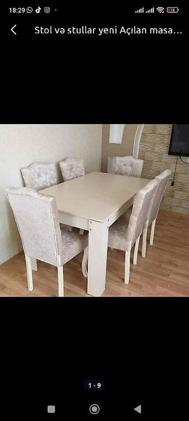 Qonaq otağı üçün, Açılan, Dördbucaq masa, 6 stul — 2