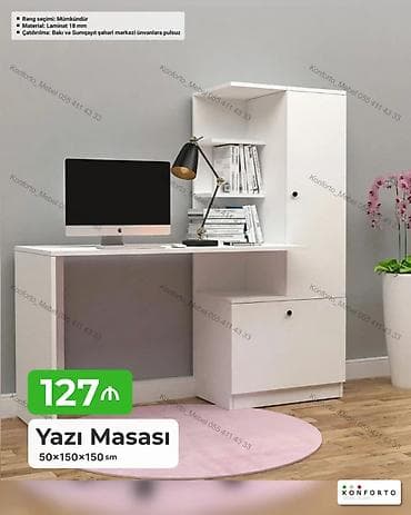 kitab refi: Düz masa, Stulsuz, Polkalı, Siyirməli, Sadə laminat — 1