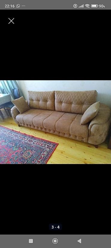 çarpayı divan: Qəhvəyi rəngli yumşaq parça divan - Klassik-modern dizayn: mələfəli — 2