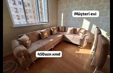Künc divan dəsti - Forma: L-şəkilli künc divan - Material: yumşaq