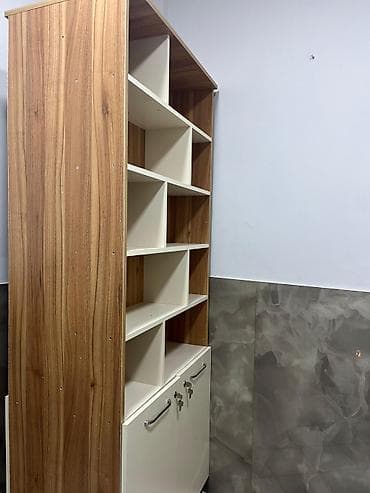 sened dolabi: İki rəngli kitablıq/raf sistemi - Material: laminat-MDF (ağ/krem — 2