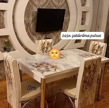 Mətbəx üçün, Yeni, Açılan, Dördbucaq masa, 4 stul