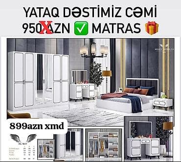 yataq dəsi: Ağ rəngdə modern yataq dəsti Tərkib: - 6 qapılı geniş qarderob: orta — 2