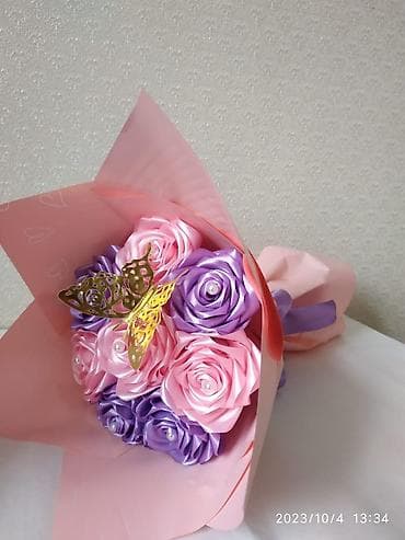 suni bitki: Atlas lentlərdən hazırlanmış solmayan güllər — 1