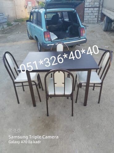 Masa və oturacaq dəstləri: Qonaq otağı üçün, Yeni, Açılan, Dördbucaq masa, 6 stul — 25