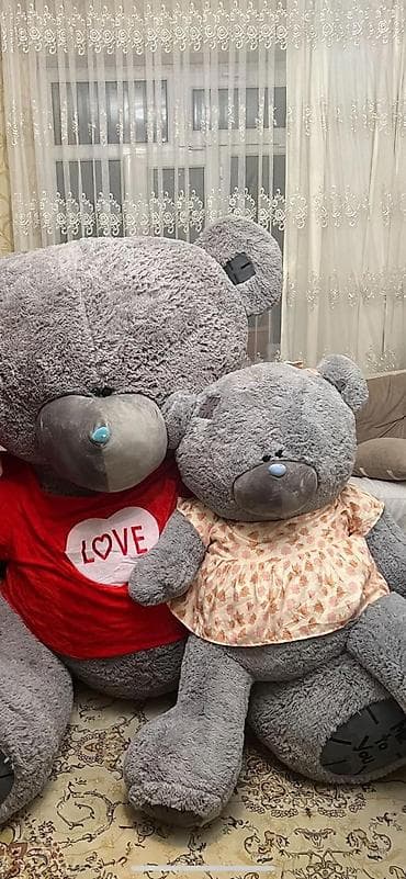 Böyük ölçülü yumşaq ayı oyuncaqları dəsti - Rəng: boz, burnu mavi