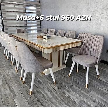 Qonaq otağı üçün, Yeni, Açılmayan, Dördbucaq masa, 6 stul