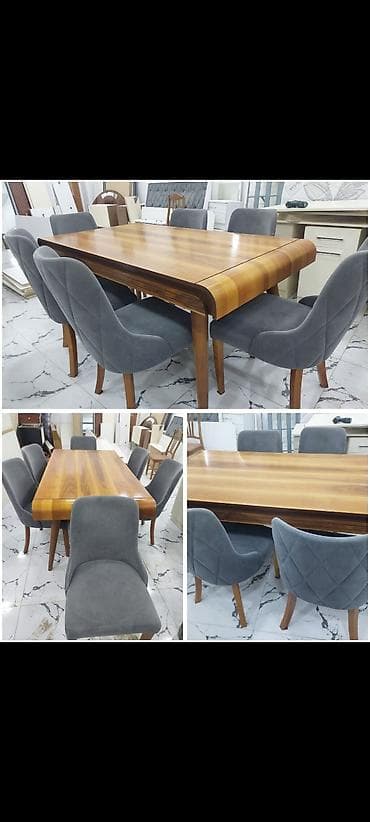 bar stolları: Qonaq otağı üçün, İşlənmiş, Dördbucaq masa, 6 stul — 1