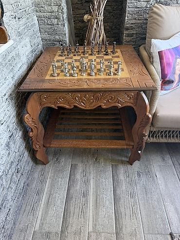 İdman və istirahət: Əl oyma detallı şahmat masası və fiqurlar dəsti - Material: tam — 4
