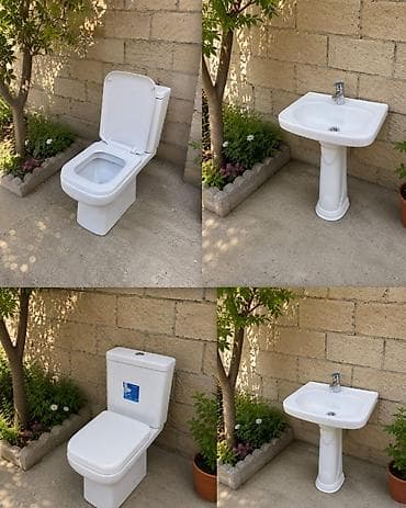 Unitaz + lavabo dəsti - Komplekt: unitaz (çənli, düyməli), pedestal — 2
