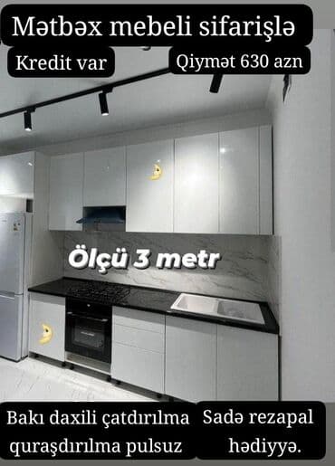 Yeni mətbəx mebeli 1 pqm görə qiymətlər Mat Laminat 180 azn Parlaq