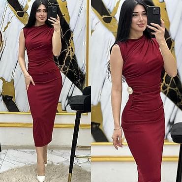 Qadın midi don – büzgülü, qoltuqsuz, bodycon siluet - Model: bel