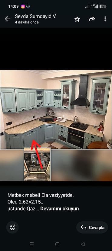 metbext masalari: Metbex mebeli Ela veziyyetde. Olcu 2.62×2.15. ustunde Qaz moyka — 1