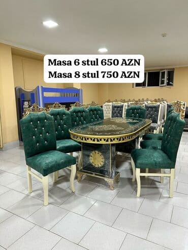 stol desdi: Qonaq otağı üçün, Yeni, Açılmayan, Dördbucaq masa, 6 stul — 7