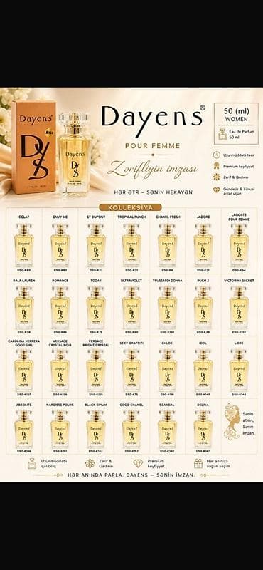 chanel papuce: Dayens ətir kolleksiyası – 50 ml Eau de Parfum Məhsul: - Qadınlar — 1
