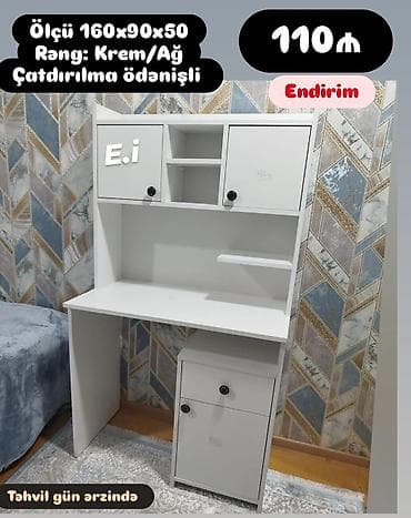 mini un dəyirmanı: *Yazı Masası Dolablı 127Azn💥* ✔️ Rəng : Ağ/Krem ✔️ Çatdırılma — 2