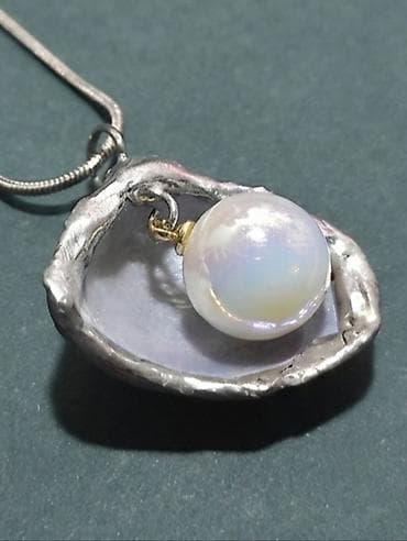 İnci,qalay asma, zərif gümüş 925 boyunbağı.ƏL İŞİ - Dizayn: Dəniz — 2