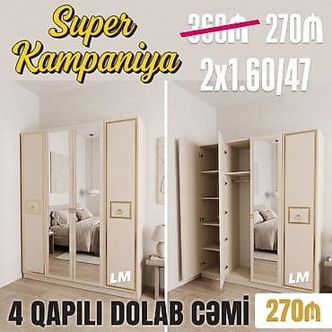 islenmis qapi satiram: Dörd qapılı dolablar təmiz laminatla 📌 Qiymət : 270₼ Ölçü : 2 x 1.60 — 3