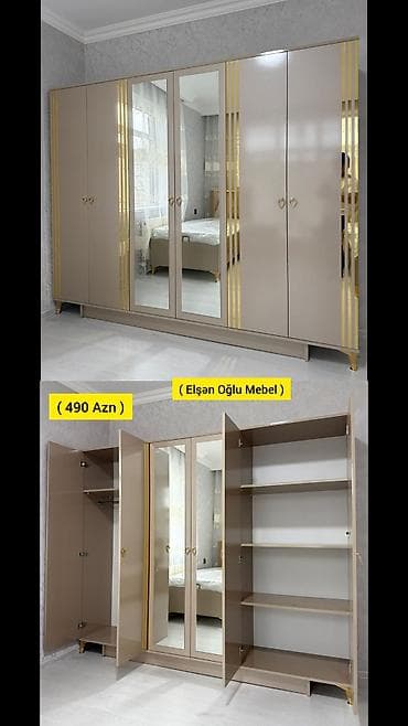 şkaf paltar: Yeni, 6 qapı, Güzgülü, Rəngli, Digər material, Açılan, Düz dolab — 1