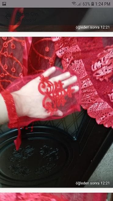 hicab geyimi: TEZEDR XINA DEST-İ Qırmızı zərif örtü dəsti – gelin/nişan üçün - — 4