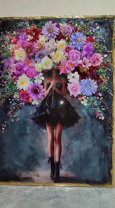 mirvari hediyye: Məhsul: 3D mix-media dekorativ tablo Təsvir: - Mövzu: Qara qısa donlu — 5
