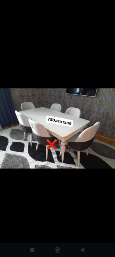 Qonaq otağı üçün, Dördbucaq masa, 6 stul