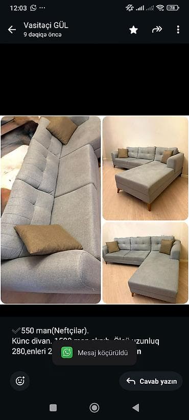 ✔️550 man(Neftçilər). Künc divan. 1500 man alınıb. Ölçü uzunluq