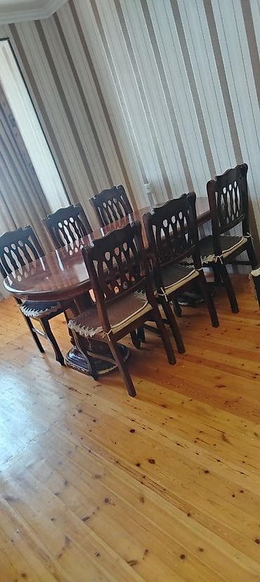 Qonaq otağı üçün, İşlənmiş, Açılan, Oval masa, 6 stul