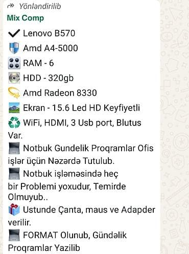 en ucuz lenovo: Lenovo noutbuk Texniki xüsusiyyətlər: - Ekran: 15.6" geniş formatlı — 6