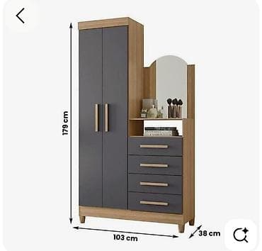 divar skafi: Yeni, 2 qapılı, Güzgülü, Boz, Taxta, Açılan, Düz dolab — 1