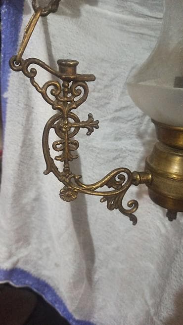 antik stullar: Antik asma şamdan-lampa - Material: bürünc gövdə və dekorativ döymə — 4