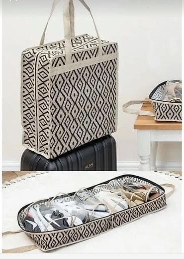 qəşəng profil şəkilləri: Ayaqqabı saxlama çantası – 12 bölməli - Material: parça (qara‑ağ — 4