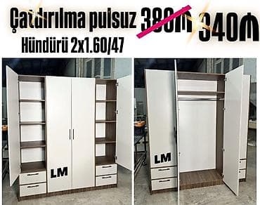 paltar skaflari: 3 qapılı dolab - Ölçülər: 2 x 1.60 x 47 (hündürlük x en x dərinlik – — 1