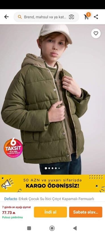 demisezon geyimlər: Kurtka, Oğlan üçün, 10 - 12 yaş, Defacto — 1