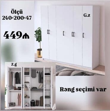 Dolablar: Açılan, 5 qapı Düz dolab, Qarderob, paltar dolabı — 1
