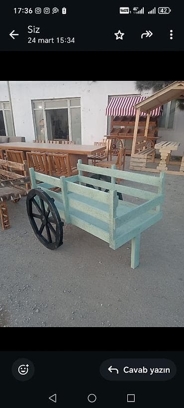 kunc ref: Dekorativ taxta araba – bağ, həyət, kafe və fotozona üçün. - — 2