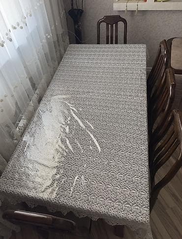 taxta stul stol: Qonaq otağı üçün, İşlənmiş, Açılmayan, Dördbucaq masa, 6 stul — 2