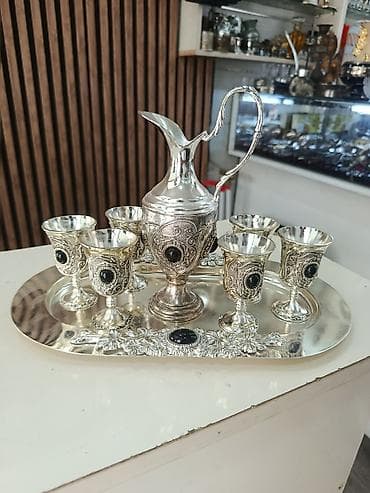 samovar 1870: Antik samovar və süfrə dekoru dəsti - Material: mis/latun qarışığı — 4