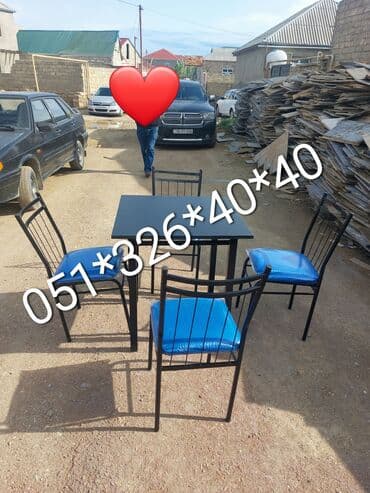 naxcivan bina evleri: Yeni, Dördbucaq masa, 6 stul, Açılan, Stullar ilə, Metal, Azərbaycan — 19